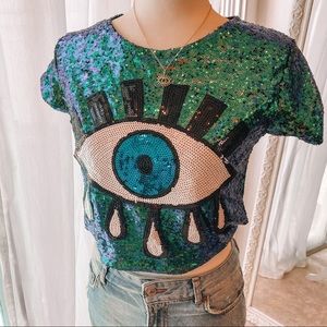 {3 For $25} Sequin Eye Graphic Shirt